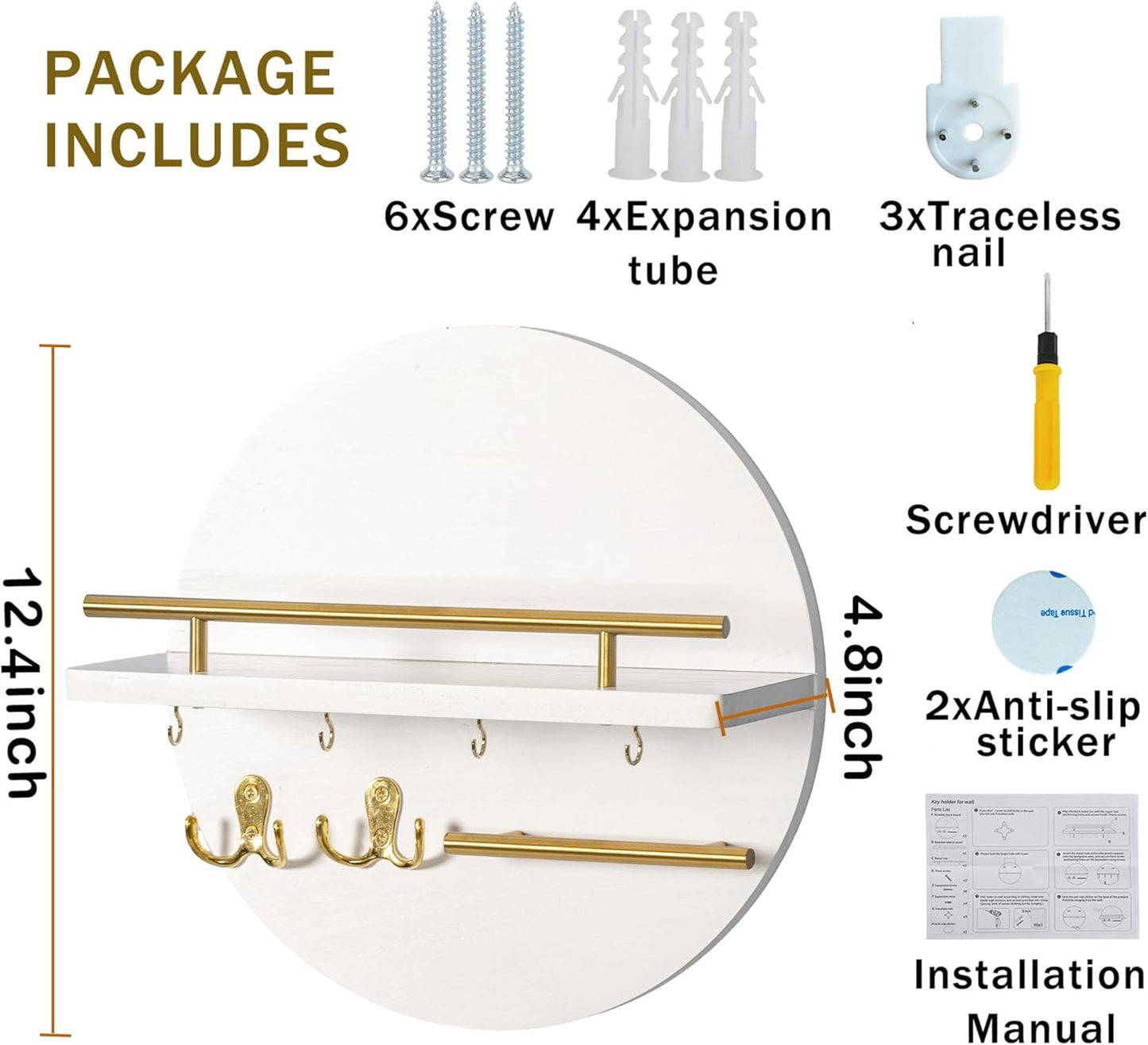 Key Holder / Shelf and Hooks / White