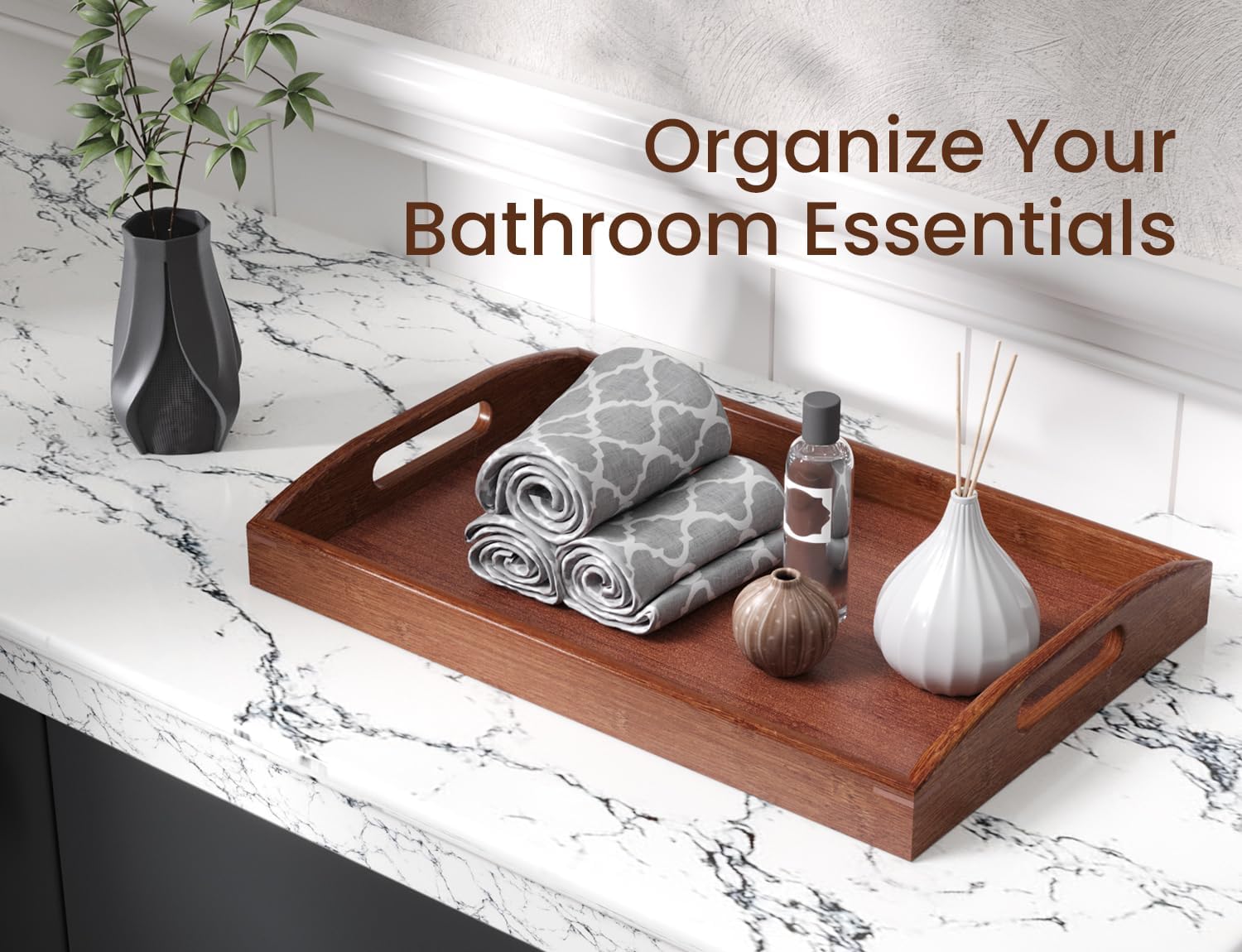 Bamboo Serving Tray / Brown / 2 PC / Set of 2