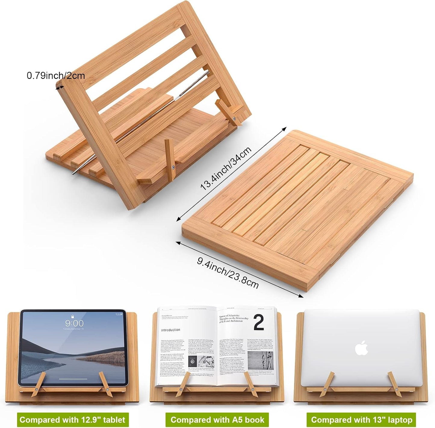 Wooden Desktop Book Stands, Adjustable Book Stand for Reading | Pezin & Hulin Cook Book Holder Seat, Bamboo Foldable