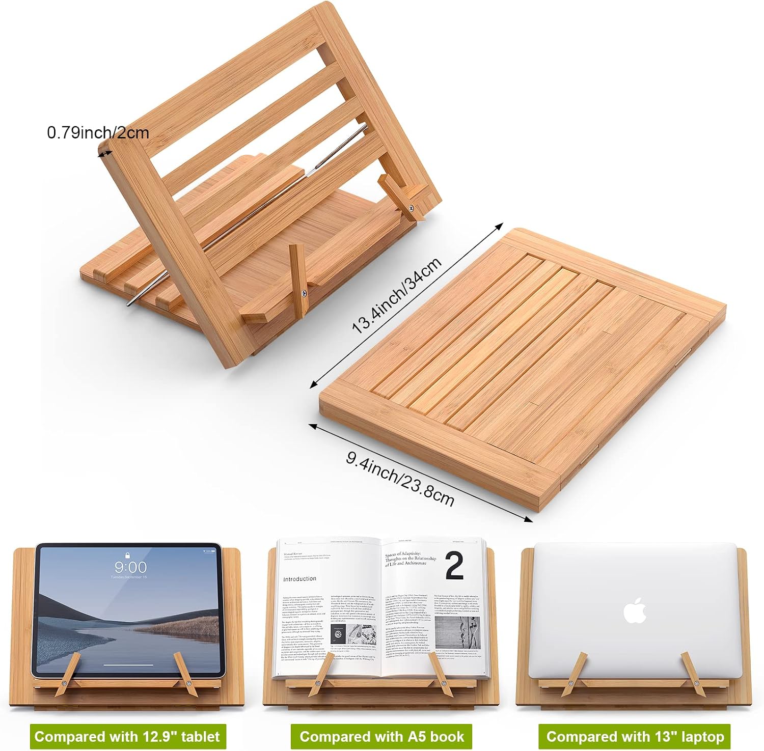 Wooden Desktop Book Stands, Adjustable Book Stand for Reading | Pezin & Hulin Cook Book Holder Seat, Bamboo Foldable
