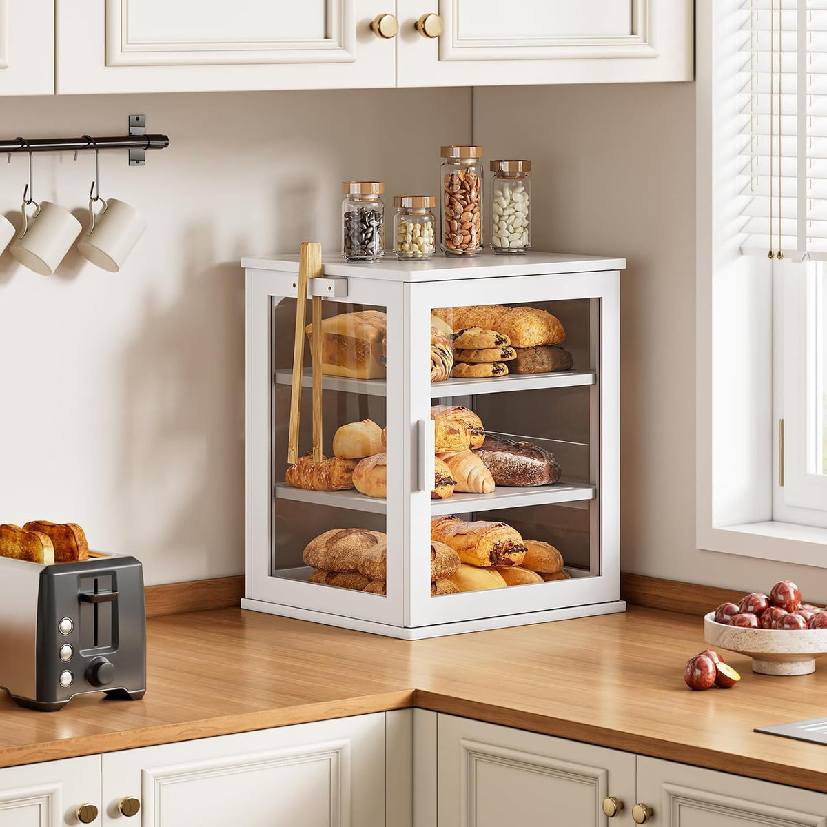 WOWLIVE Bread Box for Kitchen Countertop, 3 Layers Bread Storage Container | Large Bamboo Bread Bin for Homemade Bread