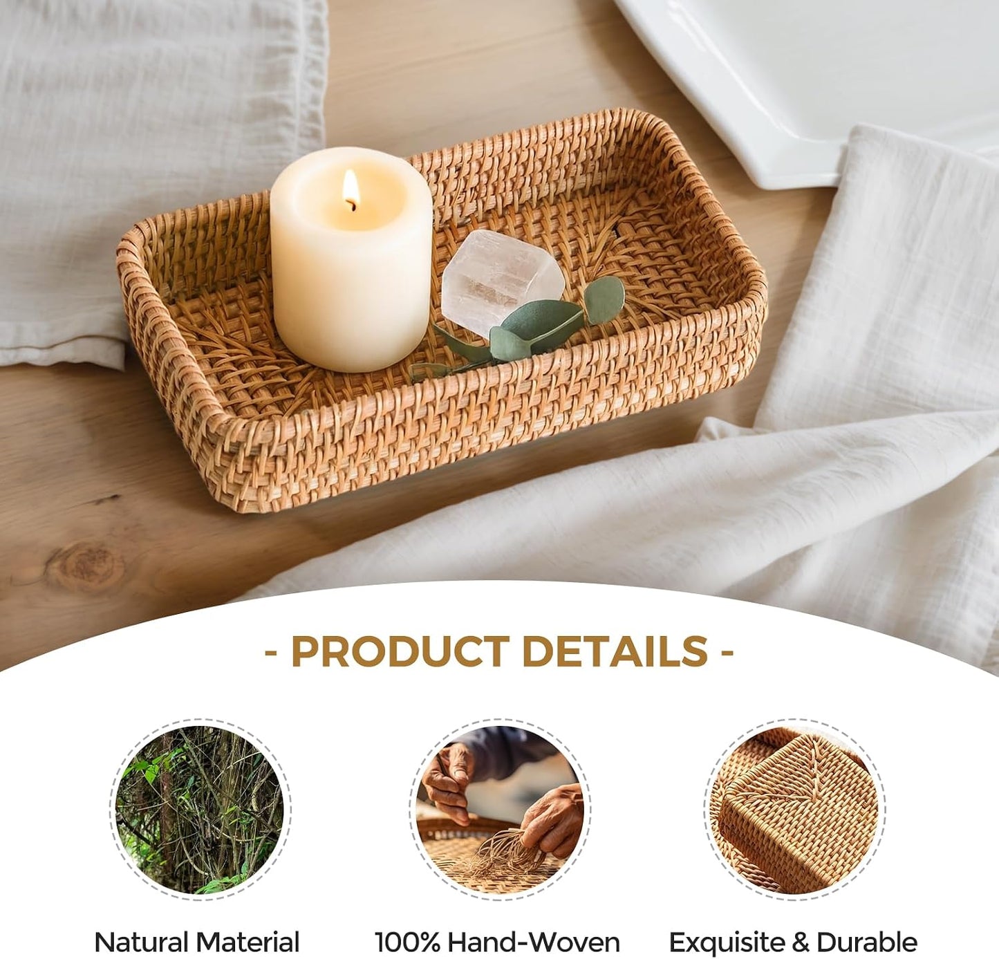 Small Rattan Serving Tray / 8.2 x 4.3 / XS / Natural
