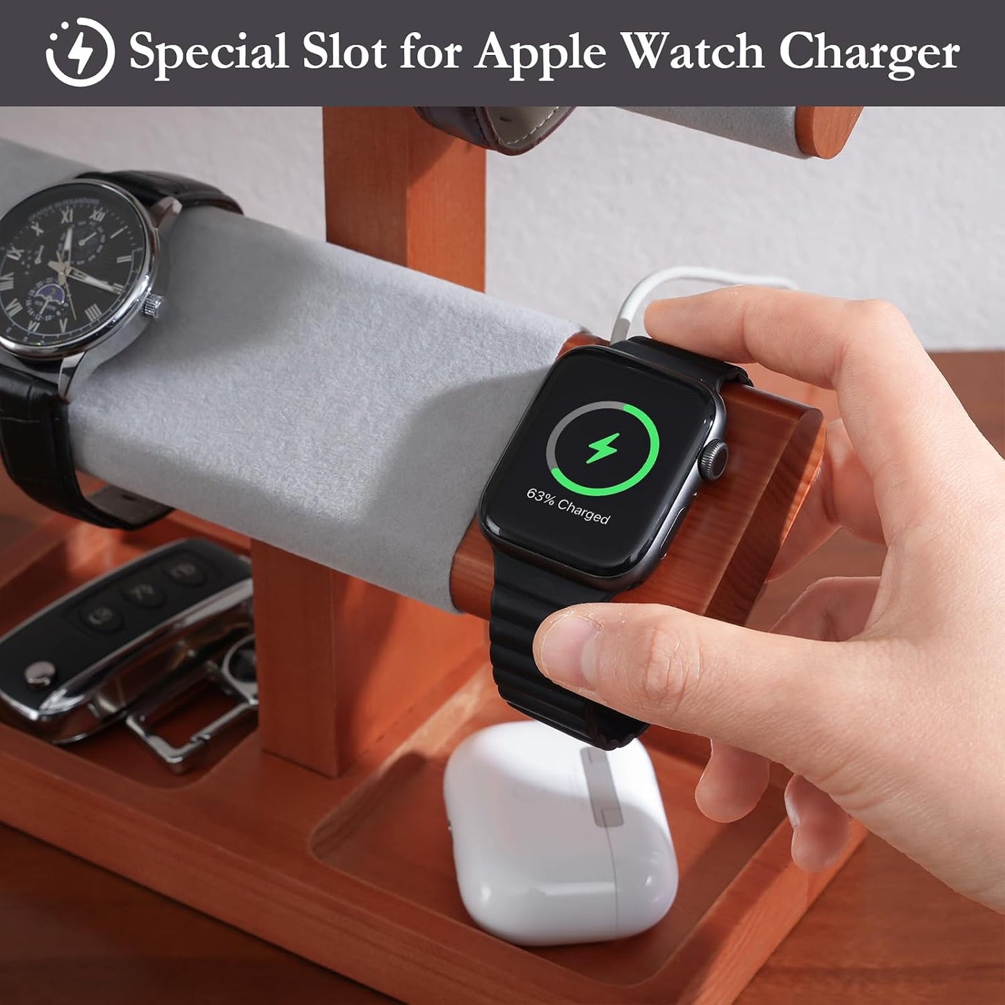 ProCase Wood Watch Display Stand Holder for Men, Wristwatch Tower with T-Bar Design, Hanging Watch Rack, Wooden Wrist