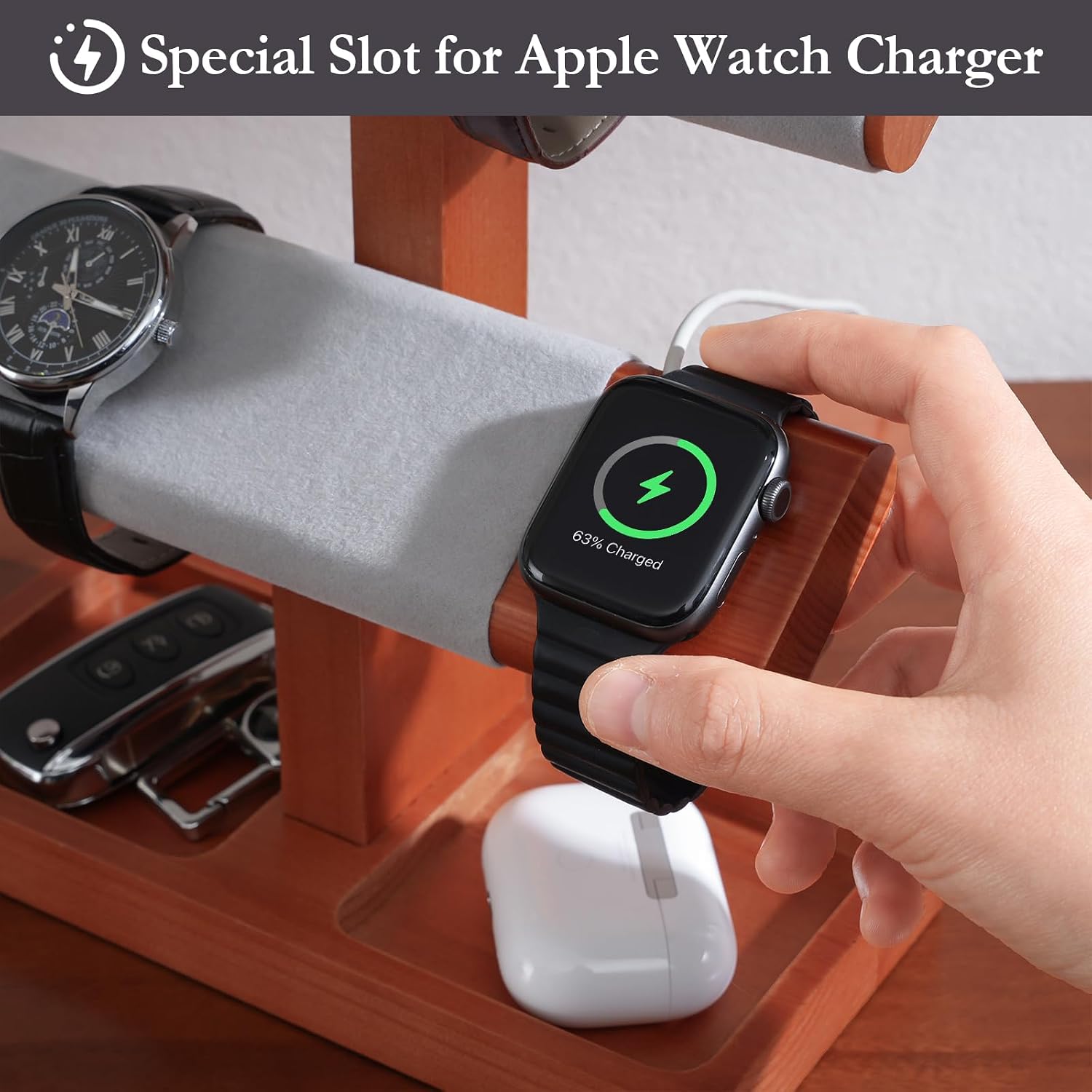 ProCase Wood Watch Display Stand Holder for Men, Wristwatch Tower with T-Bar Design, Hanging Watch Rack, Wooden Wrist