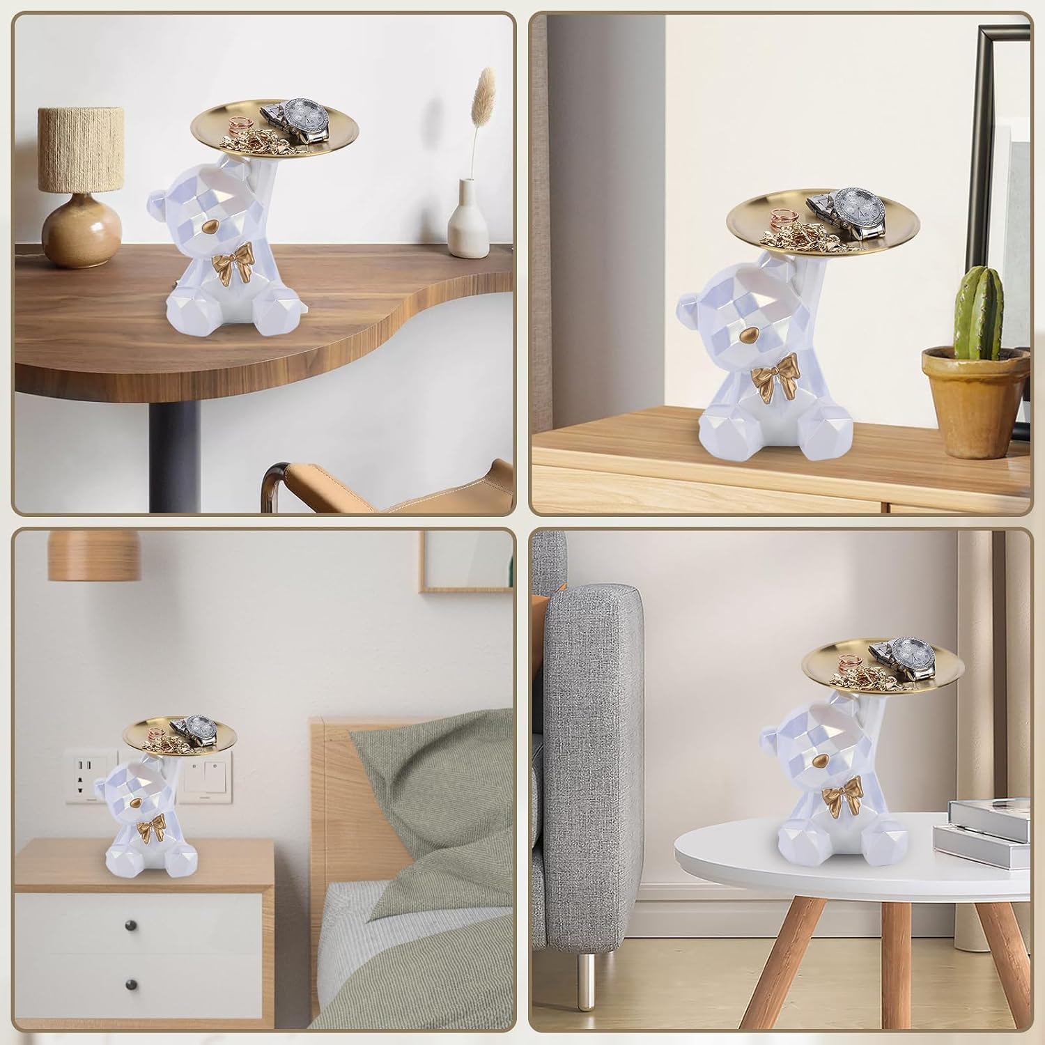 2025 New Geometric Bear Storage Tray Resin Lovely Nordic Bear Sculptures Keys / Shiny Style-white
