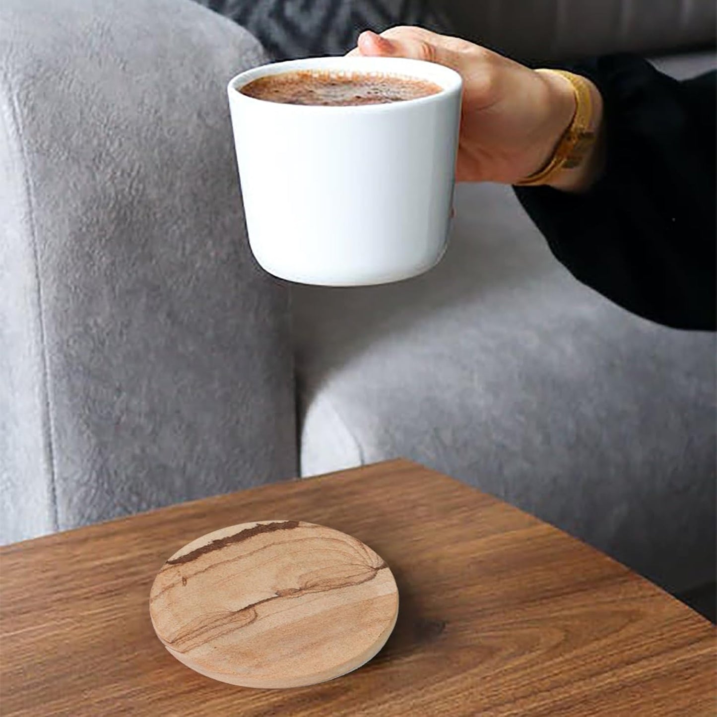in Dia Drink Coasters / with Holder / Natural / 4 Inch / Set of 8