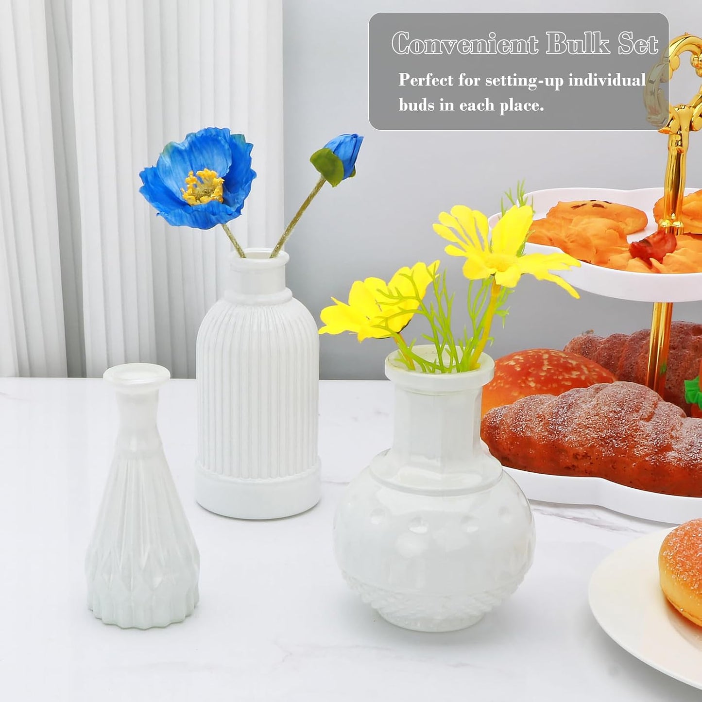 Glass Bud Vase in Bulk / White / Set of 8