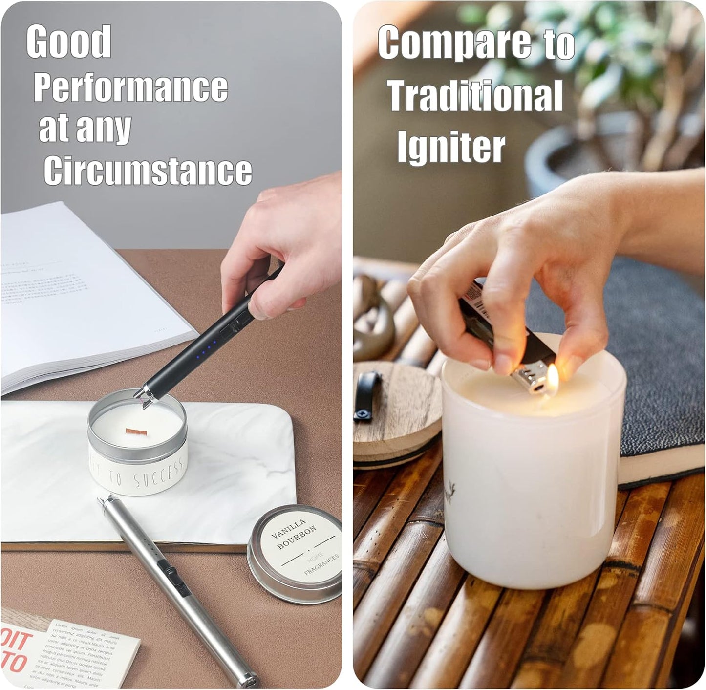 Exquisite Candle Accessories Tool Pack Bag, Rechargeable Electric Lighter， Wick Trimmer, Dipper, Snuffer and Tray