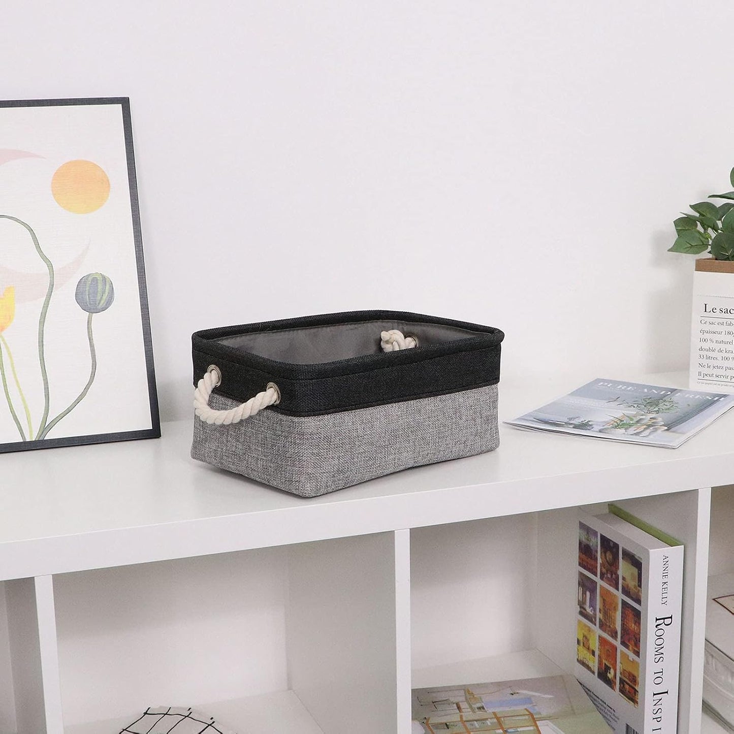 Storage Baskets Small Fabric Canvas Collapsible Storage / Black&grey / 11.8 x 7.8 x 5 / Set of 6