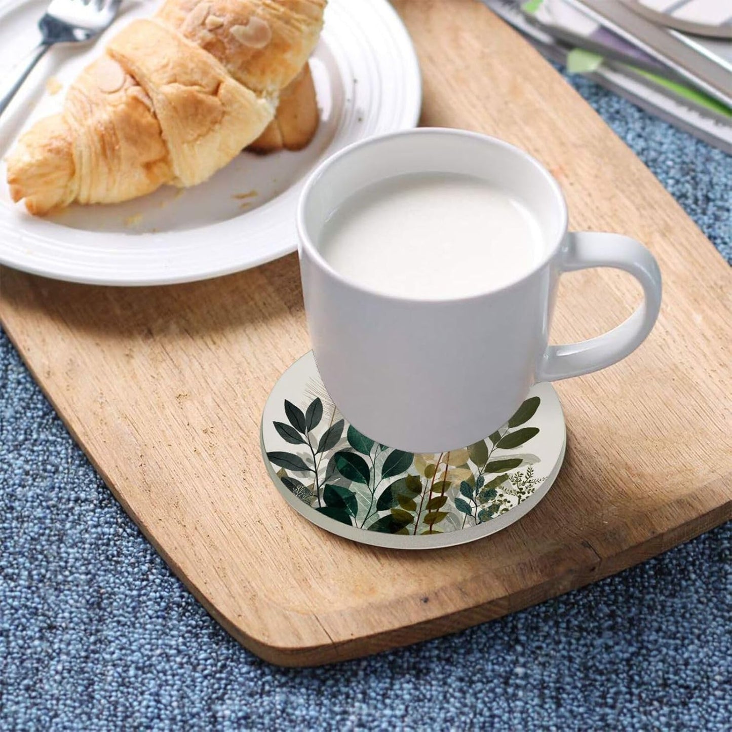 Coasters for Drinks Coaster Drink Set Decorative Coffee Table / Beige Boho Style Leaves28 / 4 Piece