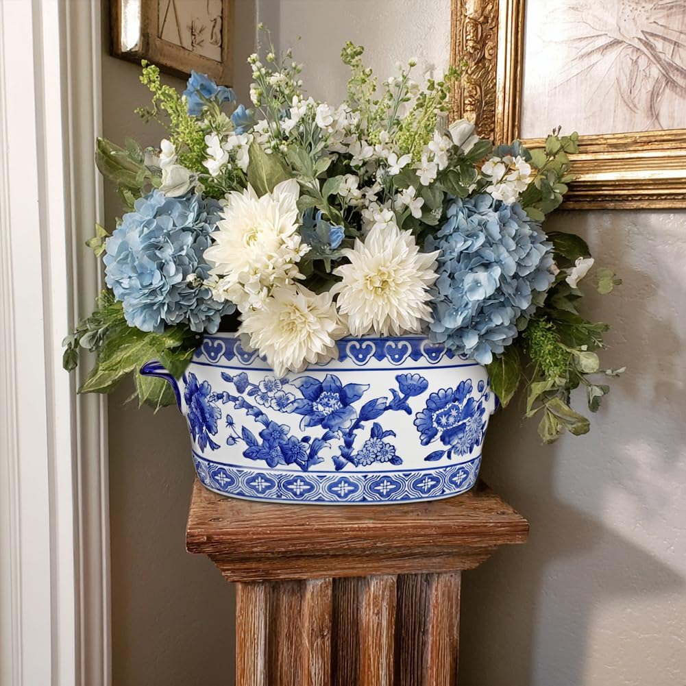 White Ceramic Planter Pot / 10.6 / Blue