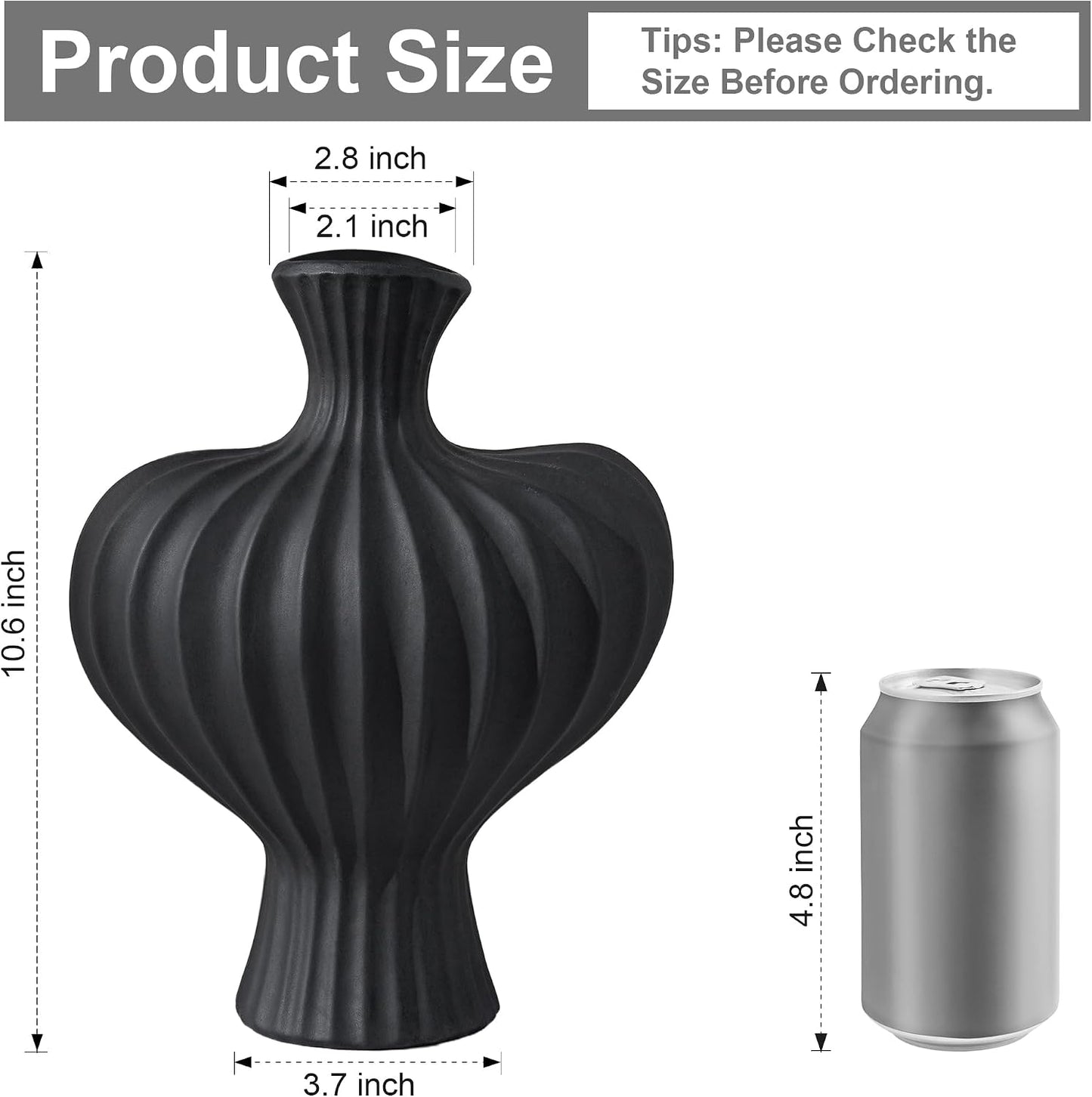 Ceramic Flower Vase Home Decor / 11"h-antique Black