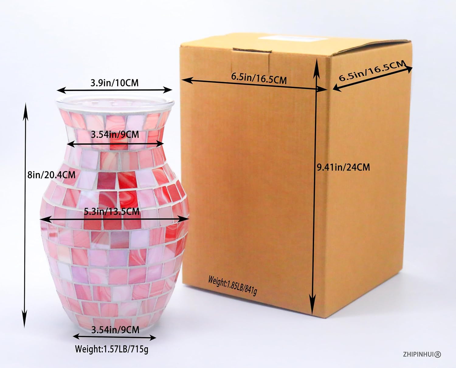 Handmade Textured Glass Flower Vase / Pink Agate