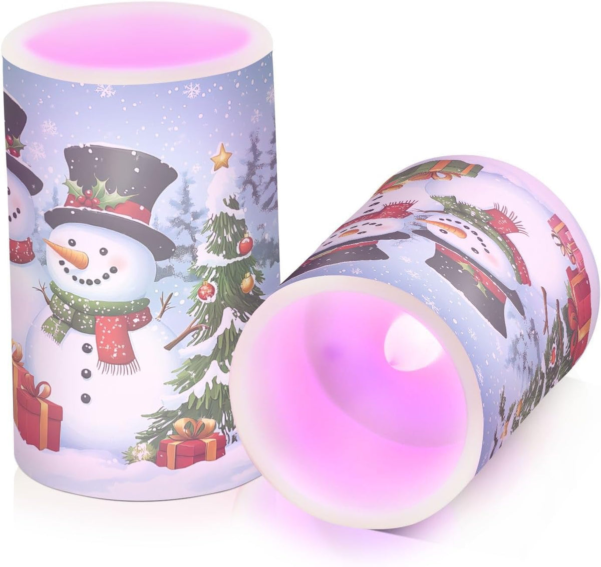 Flickering Flameless Candles, Christmas Snowman LED Candles with Remote Timer, Set of 2 Battery Operated Candle for