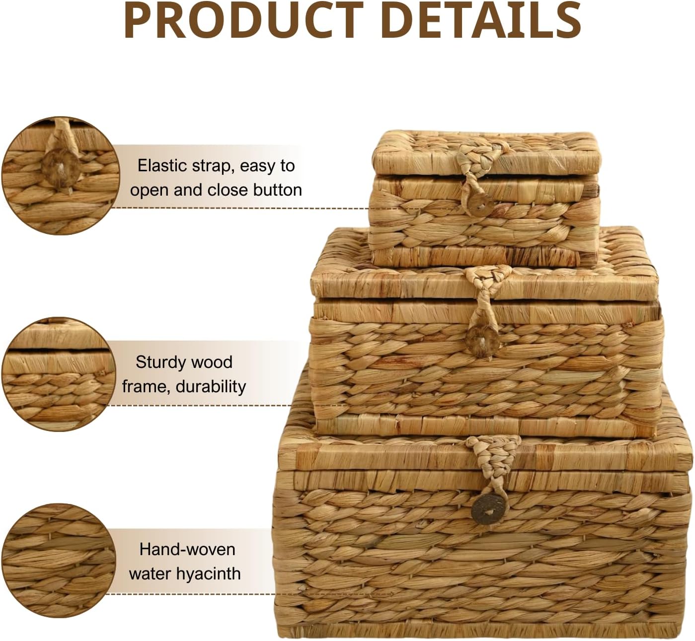 Wicker Storage Basket / Hyacinth Rectangle / Set of 3