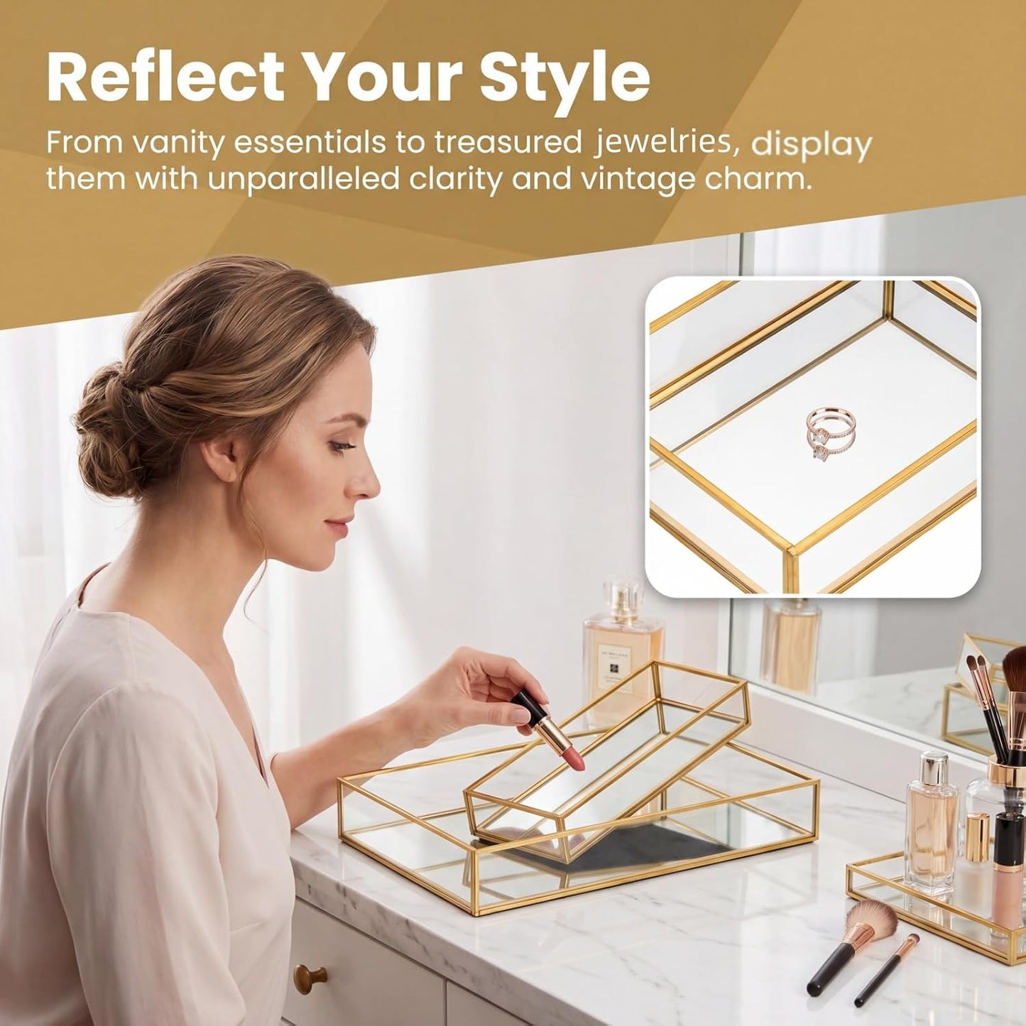 Vanity Tray / Perfume Trays / Gold / Set of 2