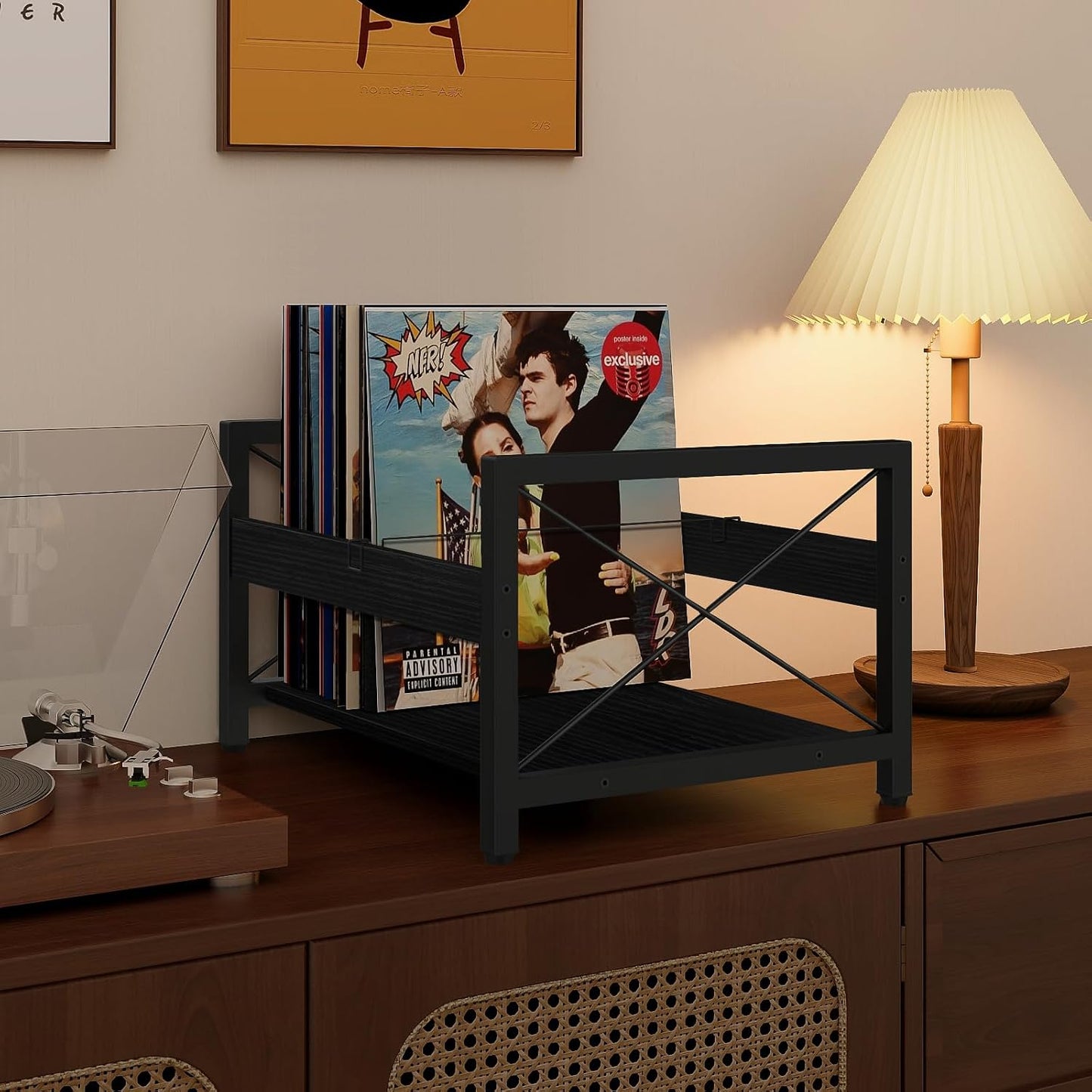 ELITEROO Vinyl Record Holder, Wooden Record Crate Fits 7” -12” Records | Vinyl Shelf Holds up to 50-100 Albums, DVDs
