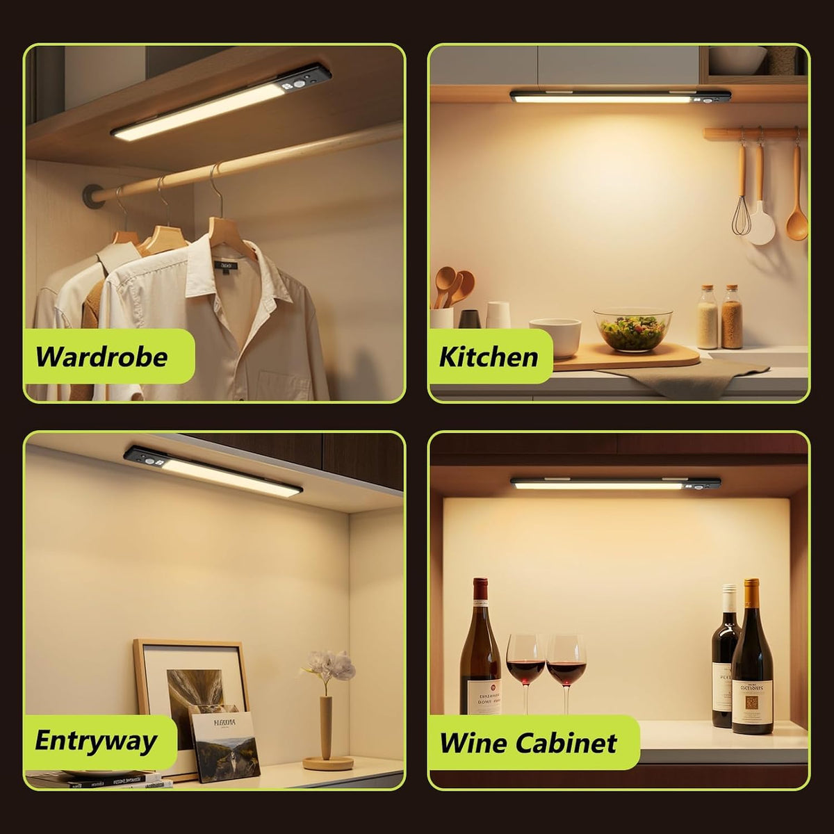Mpotmiy 4-Pack 10" Wireless Under Cabinet Lights with Digital Display | Rechargeable motion sensor lights with magnetic