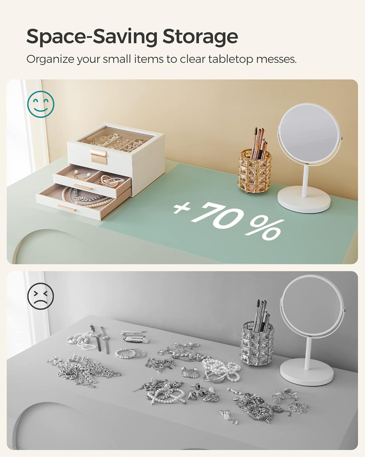 Jewelry Box Organizer / 3 Layer / Cloud White + Gold