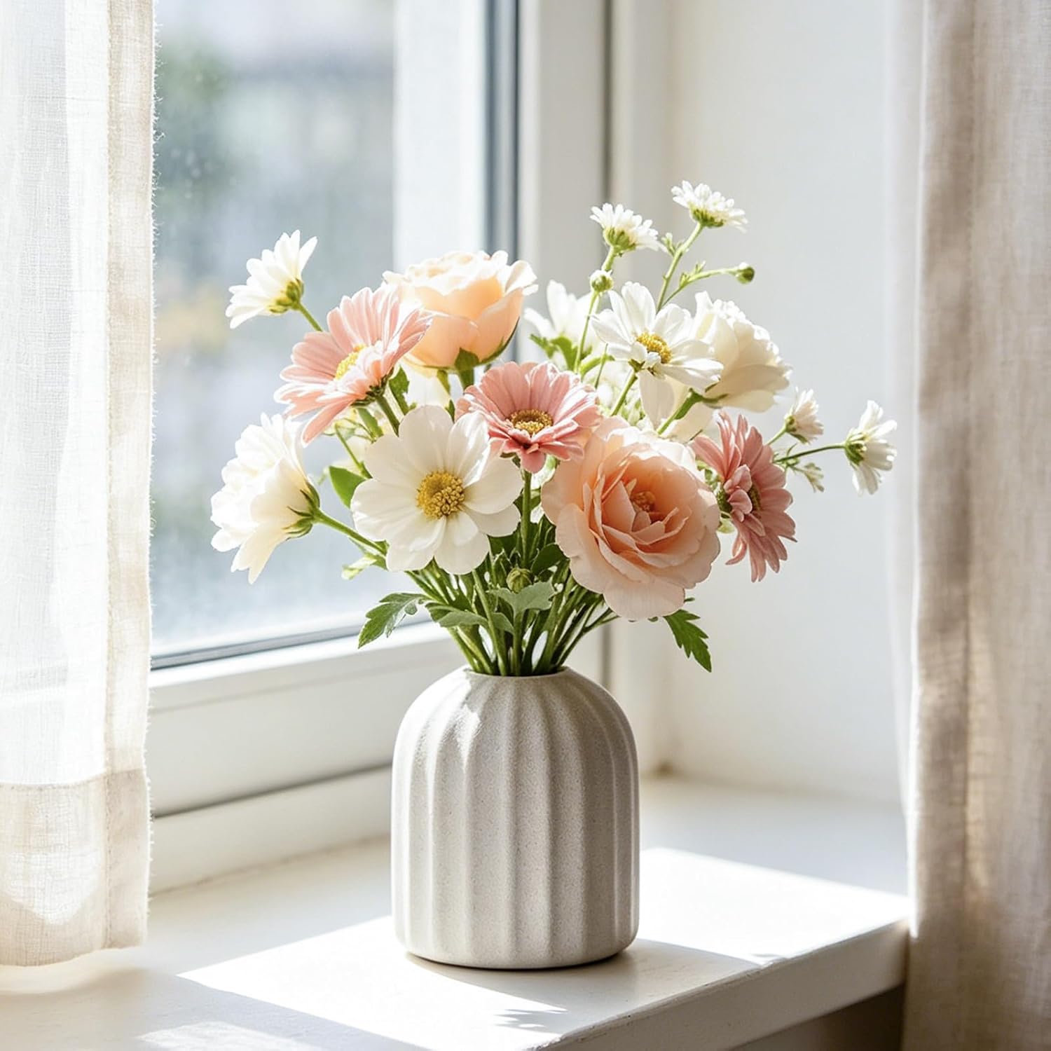 Ceramic Flower Vase Home Decor / White-v25 / 3.7 Inch