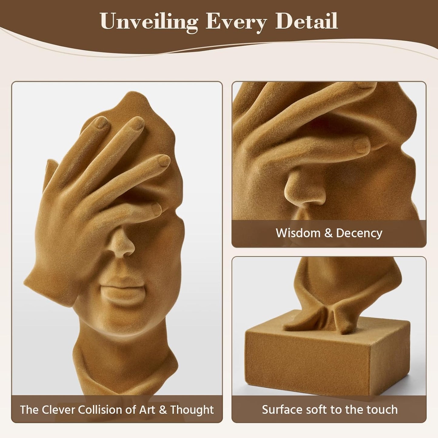 See No Evil Sculpture Modern Abstract Figurine for Desk / Nosee-brown