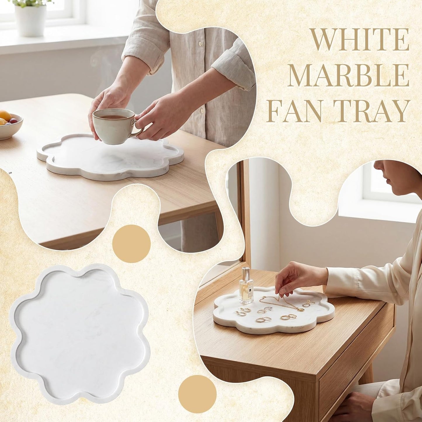 Scalloped Marble Tray / White / 10 x 10