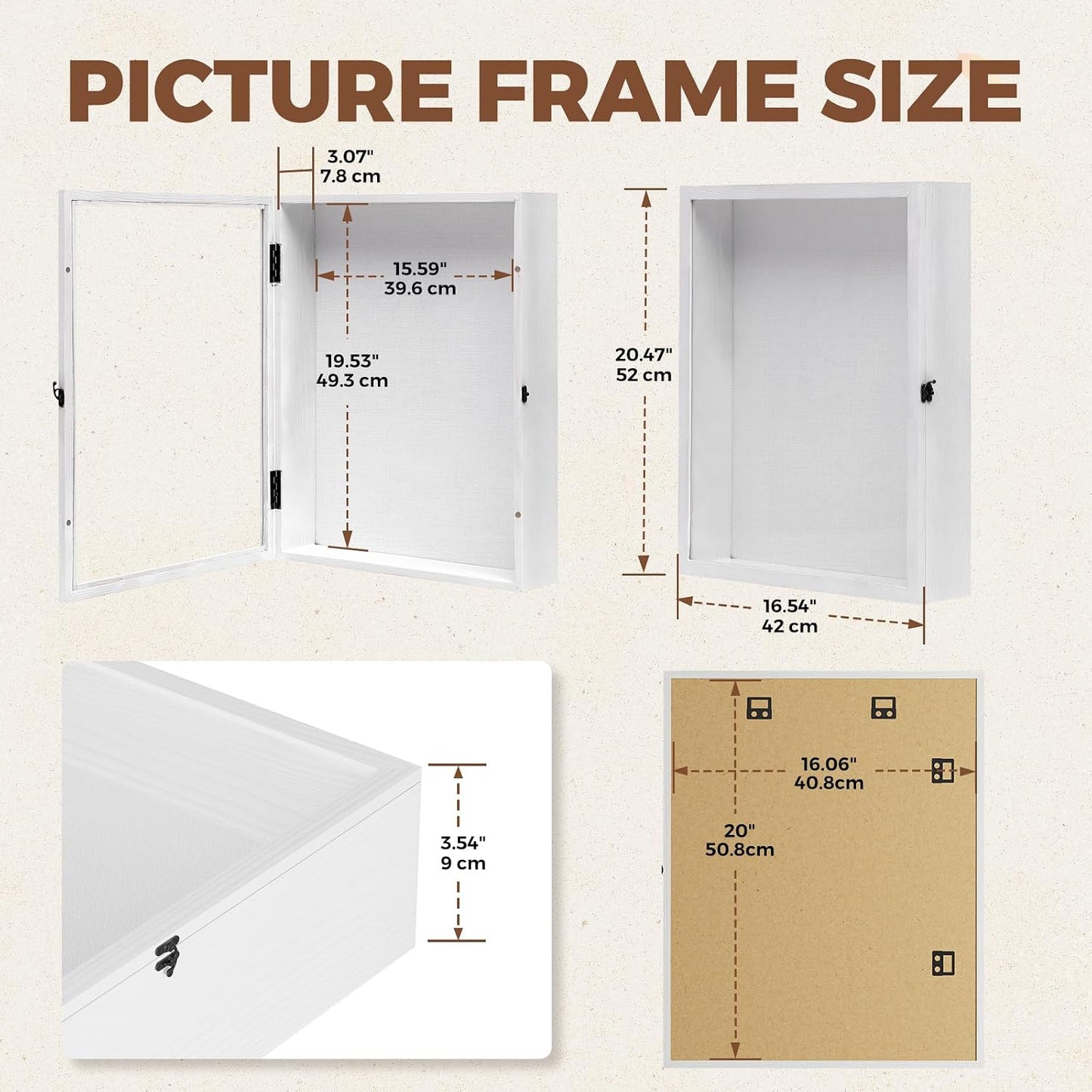 Muzilife 16x20 Large Shadow Box Pine Wood Picture Frame, 3.94 Deep, White | FSC-Certified Solid Pine | Tempered Glass