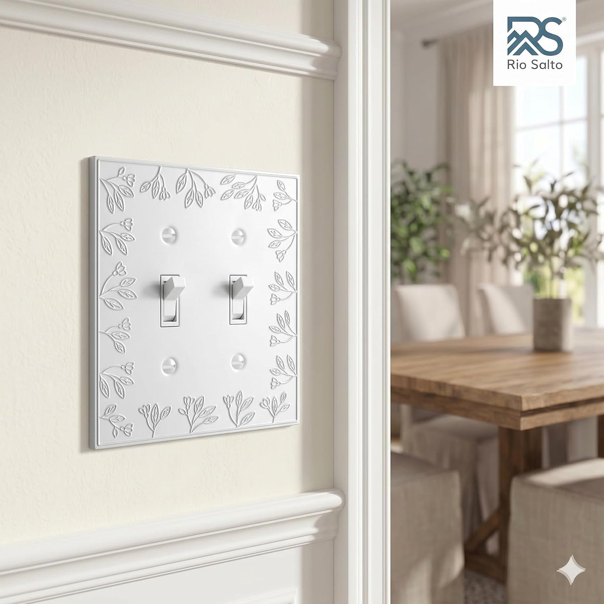 Rio Salto Decorative White 2 Light Switch Cover Plate Premium Metal Flower Double Toggle Flip Switch Outlet Covers