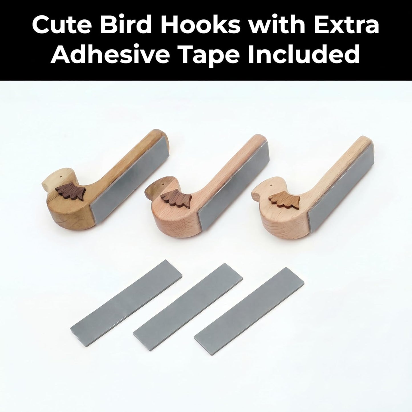 Bird Wood Wall Hooks -Decorative Adhesive Hooks for Hanging Keys