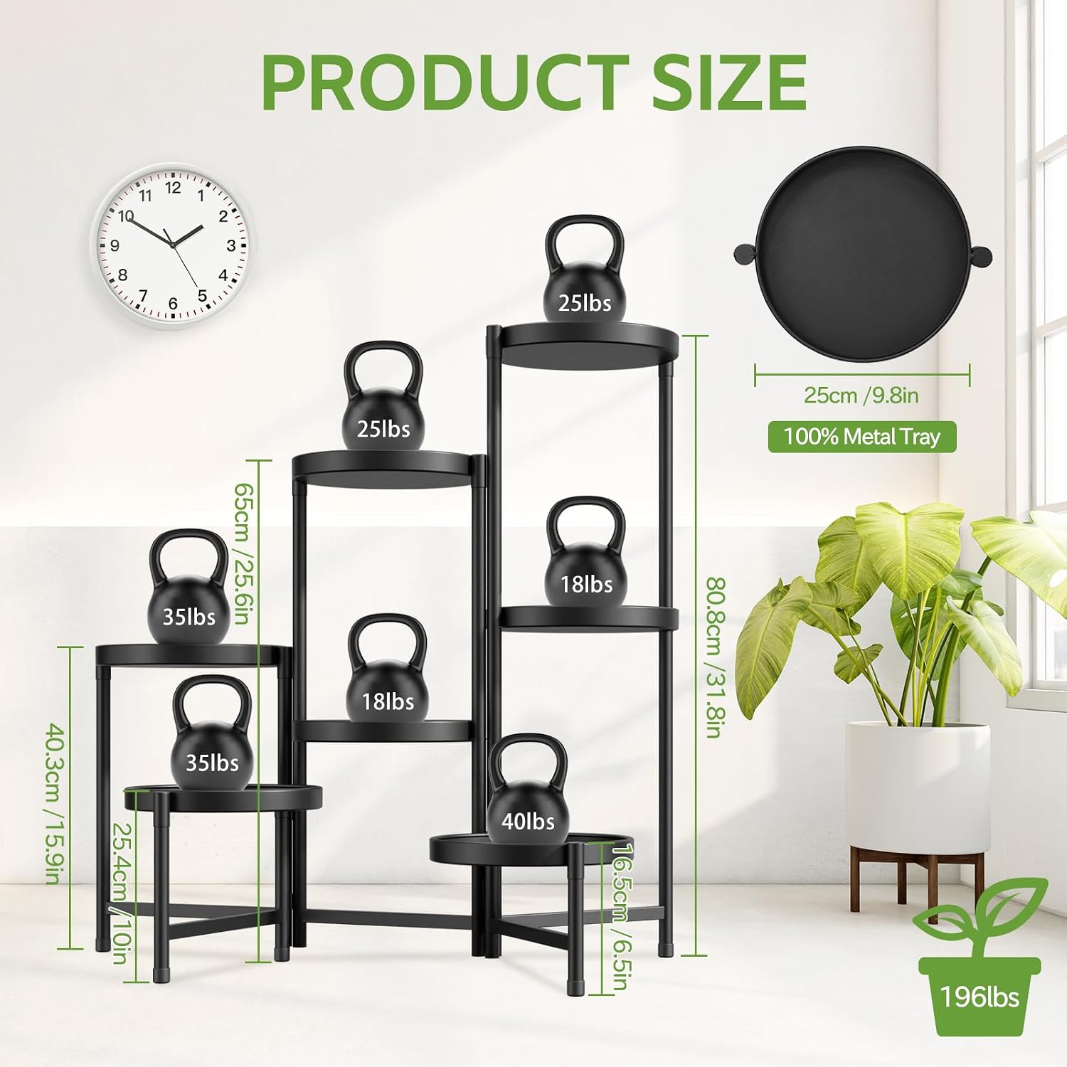 iDavosic.ly 7 Tier Large Plant Stand Indoor Outdoor, 10 In Wide Tray, Black | Tiered Metal Corner Heavy Duty Multiple