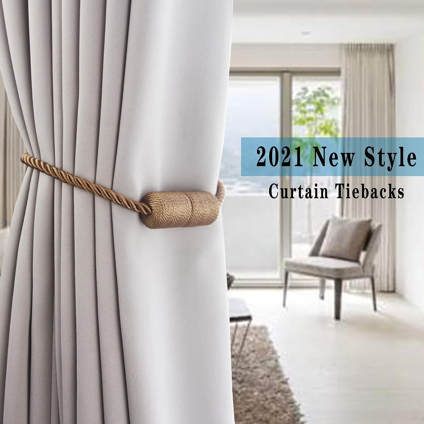Magnetic Curtain Tiebacks Holdbacks Decorative Tie Backs for Windows Porlau | 6 Pack Khaki Modern Outdoor Drapes