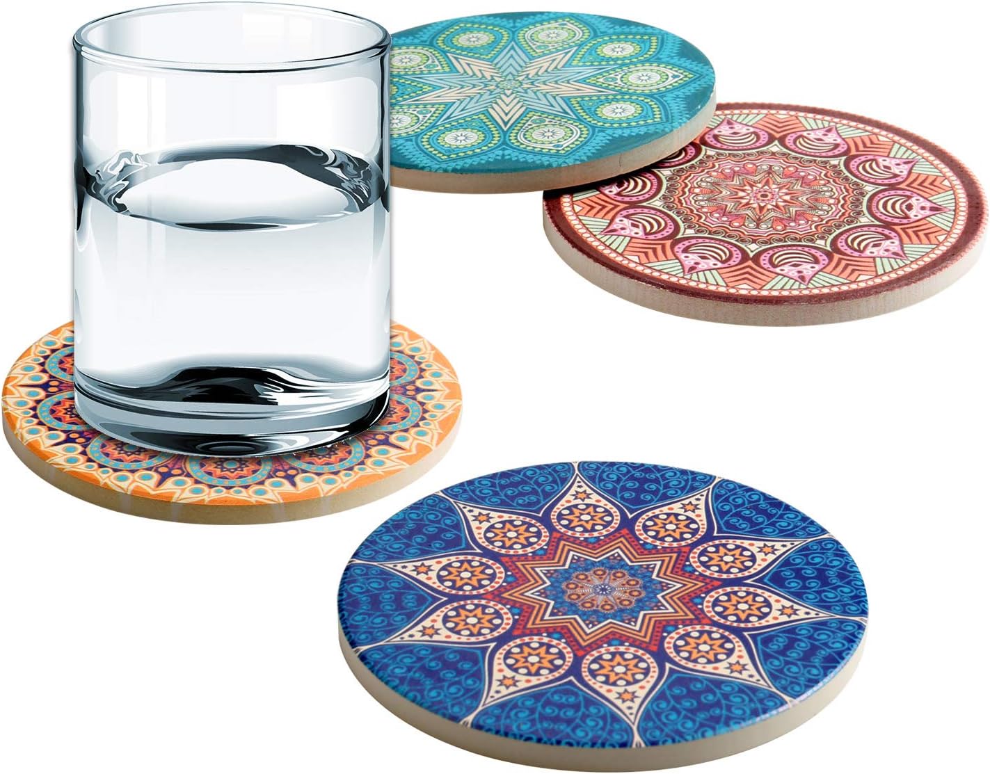 Coasters for Drinks Absorbent Ceramic Coasters Set / Mandala04 / Set of 4