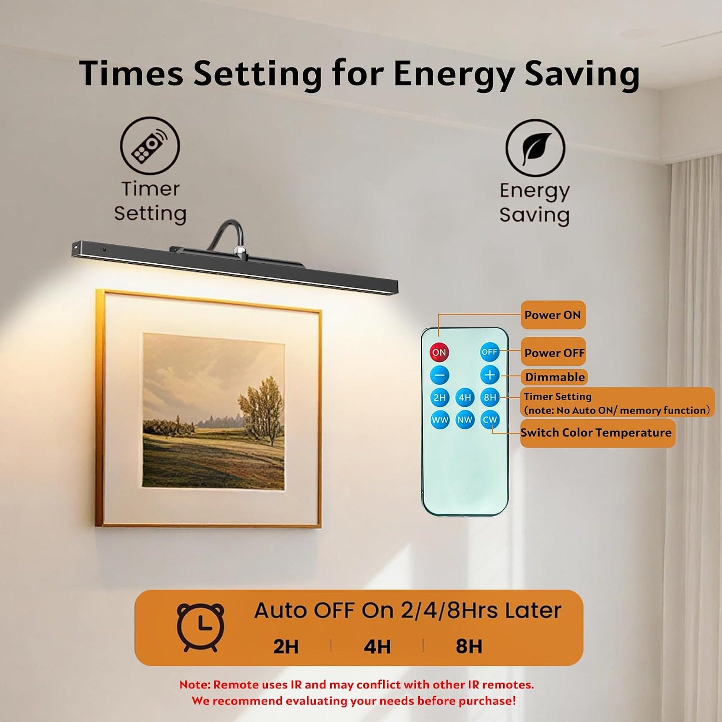 24Inch Picture Lights Battery Powered 6000mAh -3 Pack Black Wireless Remote Control Sconces for Gallery, Living Room