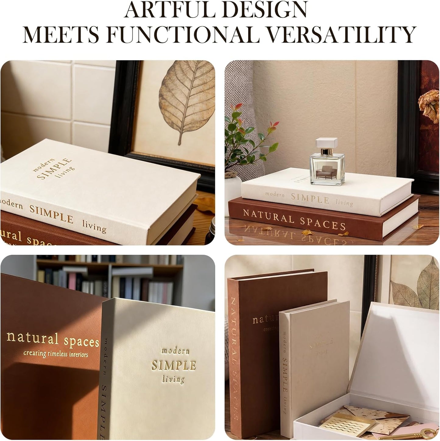 Linen Covered Decor Books / Gold / Set of 2