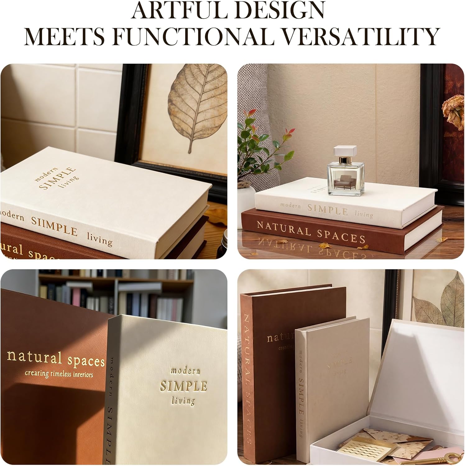 Linen Covered Decor Books / Gold / Set of 2