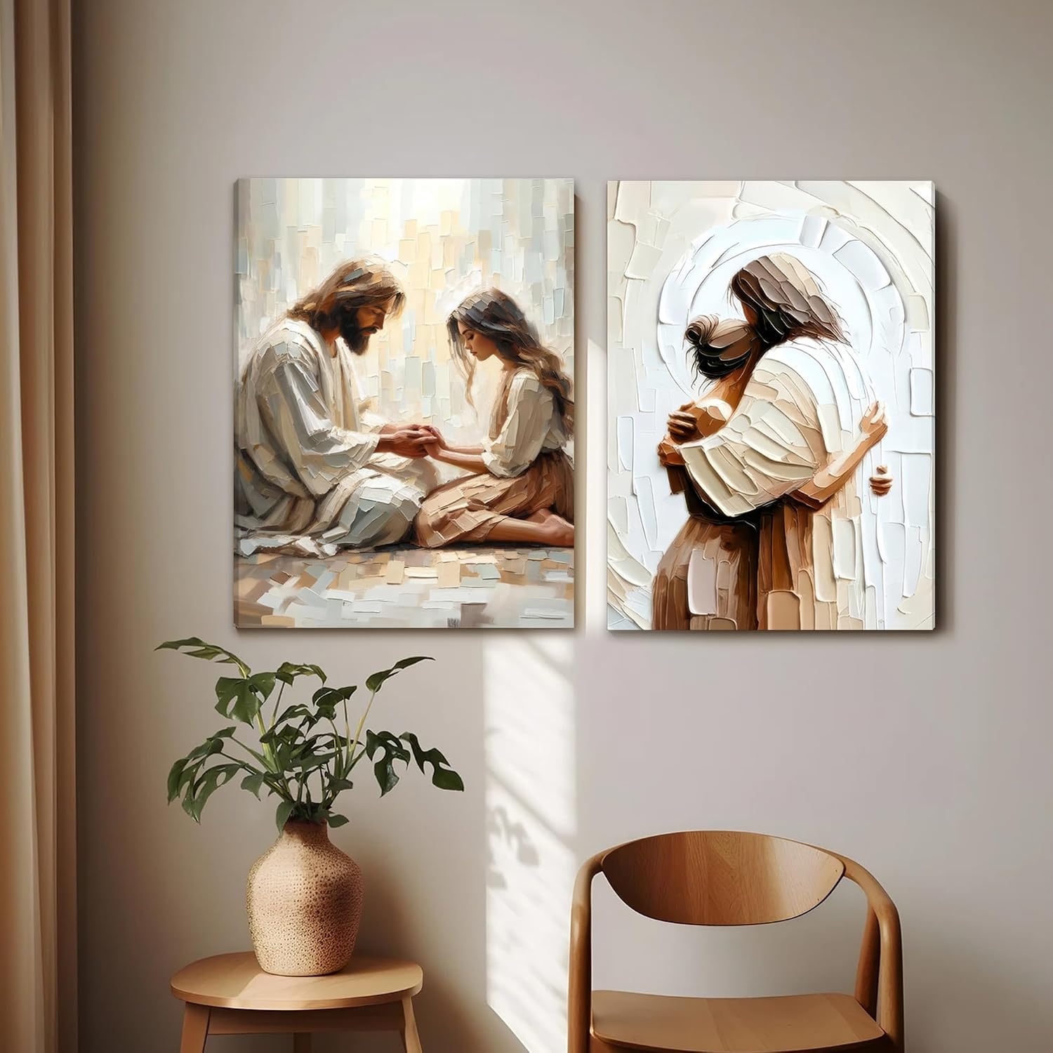 Christian Paintings Religious Canvas Wall Decor / 16"L x 12"W / Jesus and The Girl