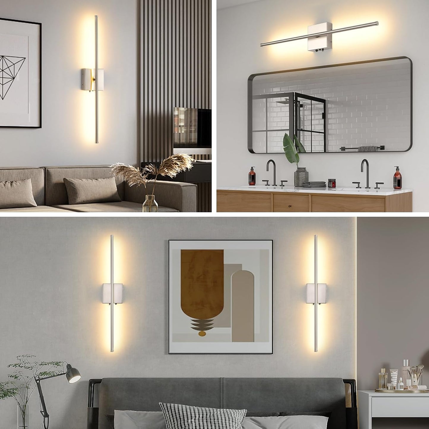 Wireless Battery Operated Wall Sconces, 11000mAh Rechargeable Brushed Nickel Wall Light with Remote Control, 350°Rotate