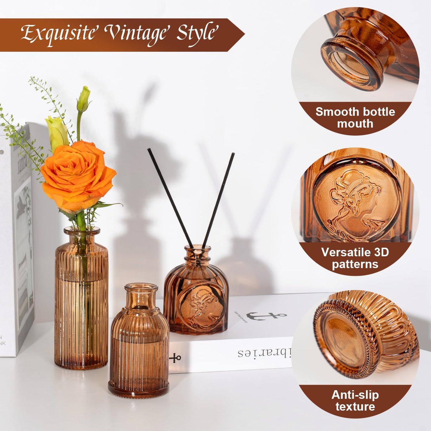 Glass Bud Vase Pcs / Amber / Clear / Set of 12