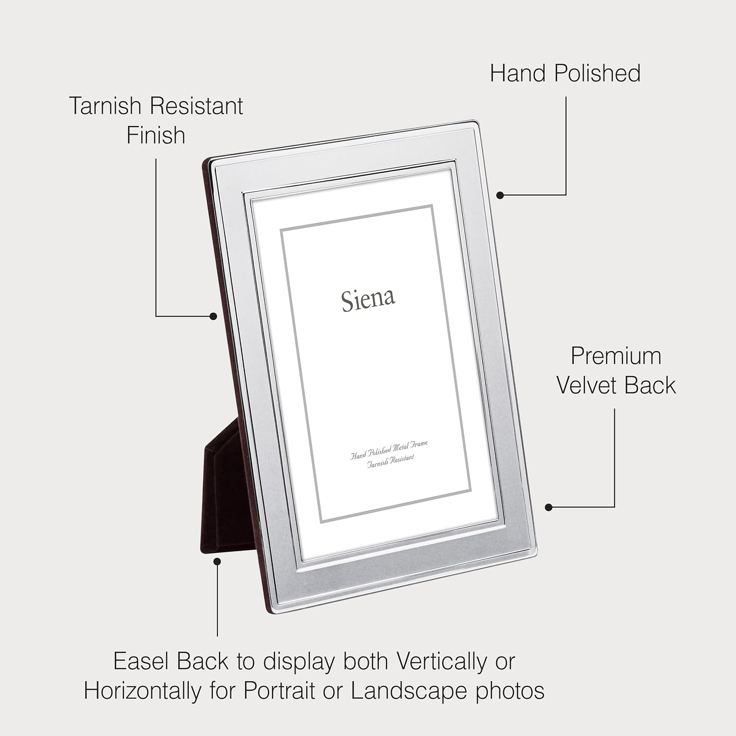 Siena Double Border Bead Silver Picture Frame, Tarnish Resistant Finish, Perfect Photo Frame for any End Table