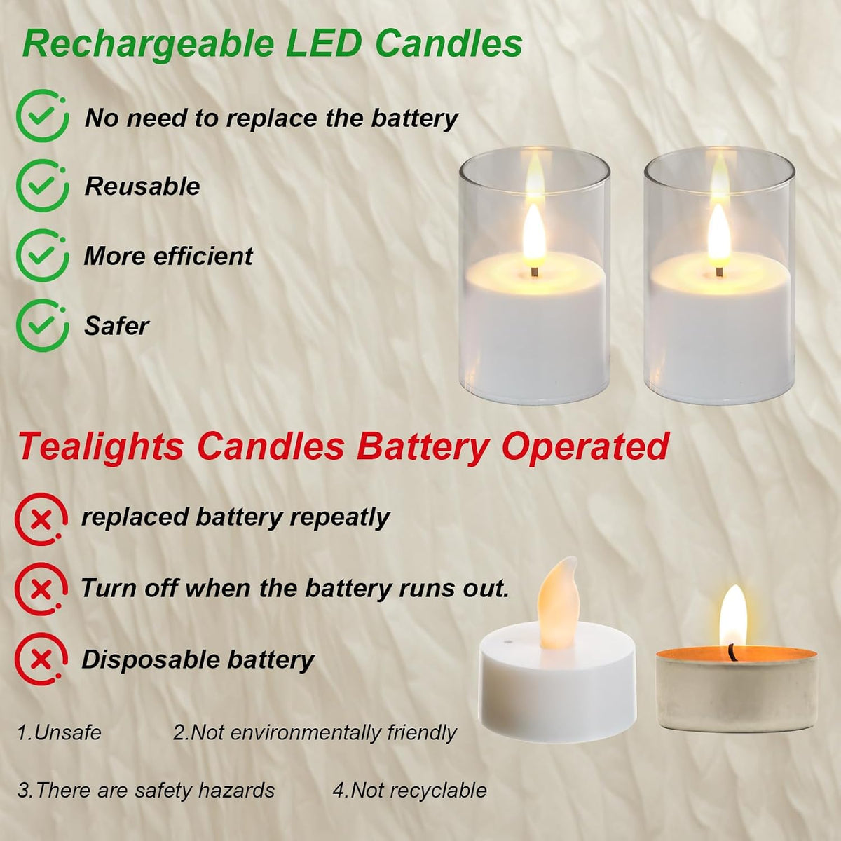 GenSwin Rechargeable LED Flameless Candles Battery Operated Remote Timer | Charging Base, Pillar LED Fake Candles