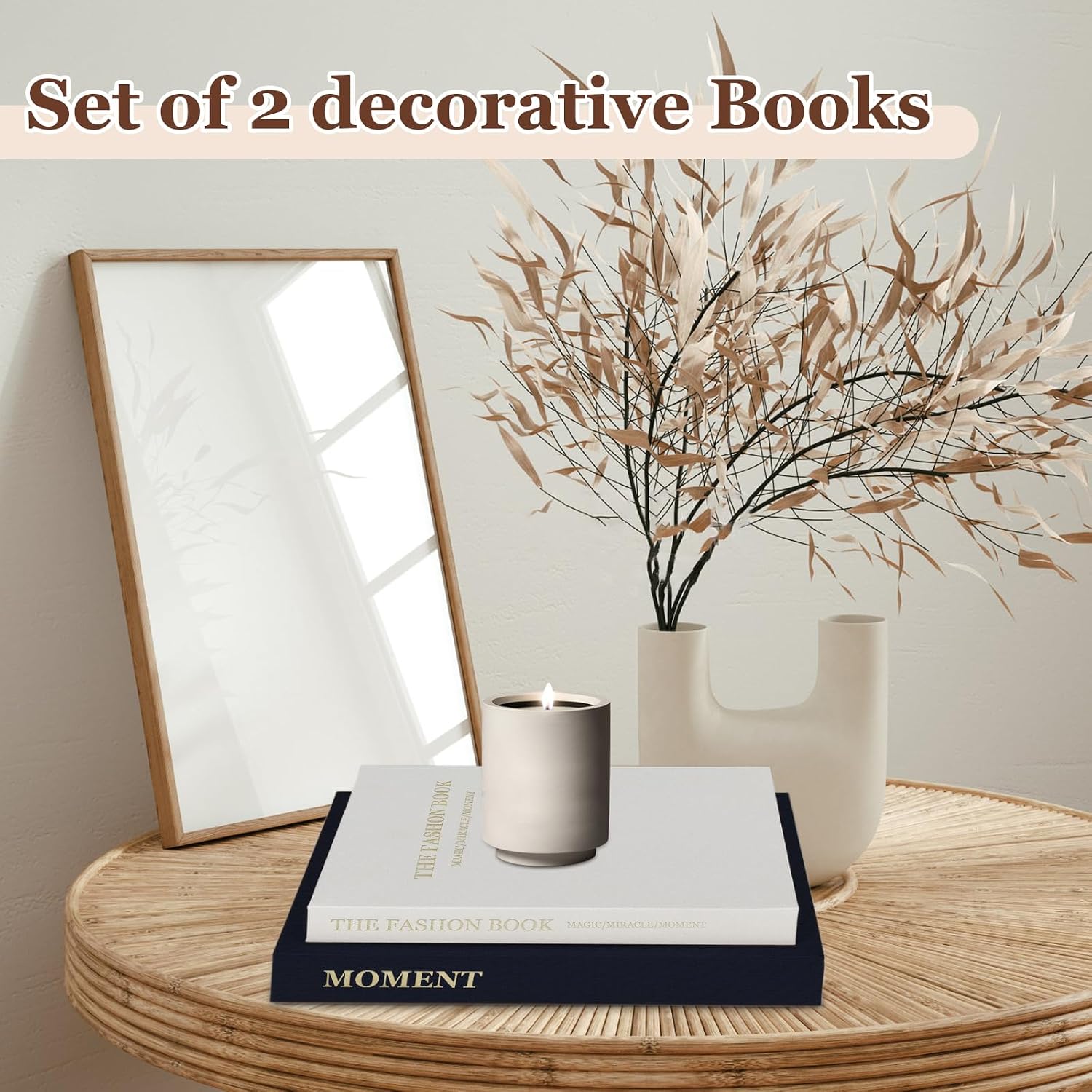 Linen Fake Books / Blue+beige / Set of 2