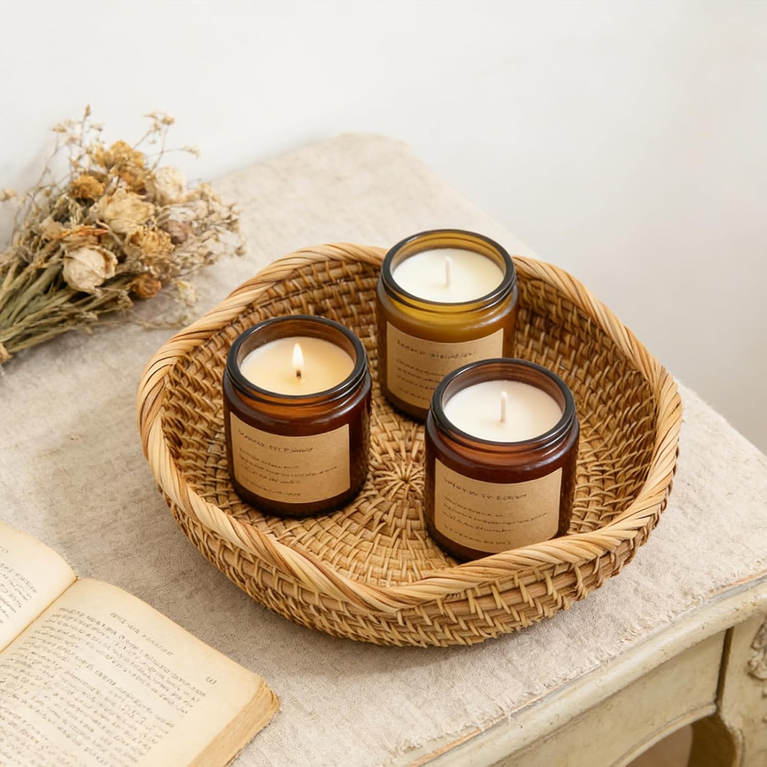 Handmade Rattan Basket Small Round Woven Storage Basket Tray Small Decorative / 8.7 / Basic-wavy