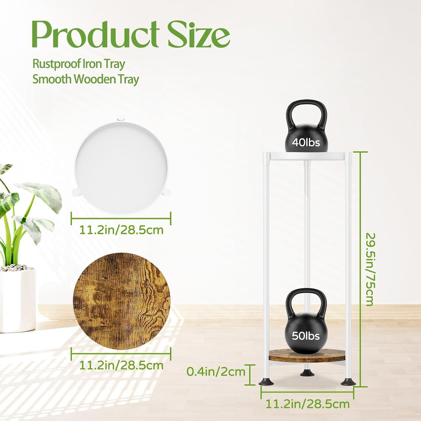 iDavosic.ly 2 Tier Corner Metal Plant Stand Indoor, 30 In Tall, White Brown | Vertical Outdoor Flower Display Holder
