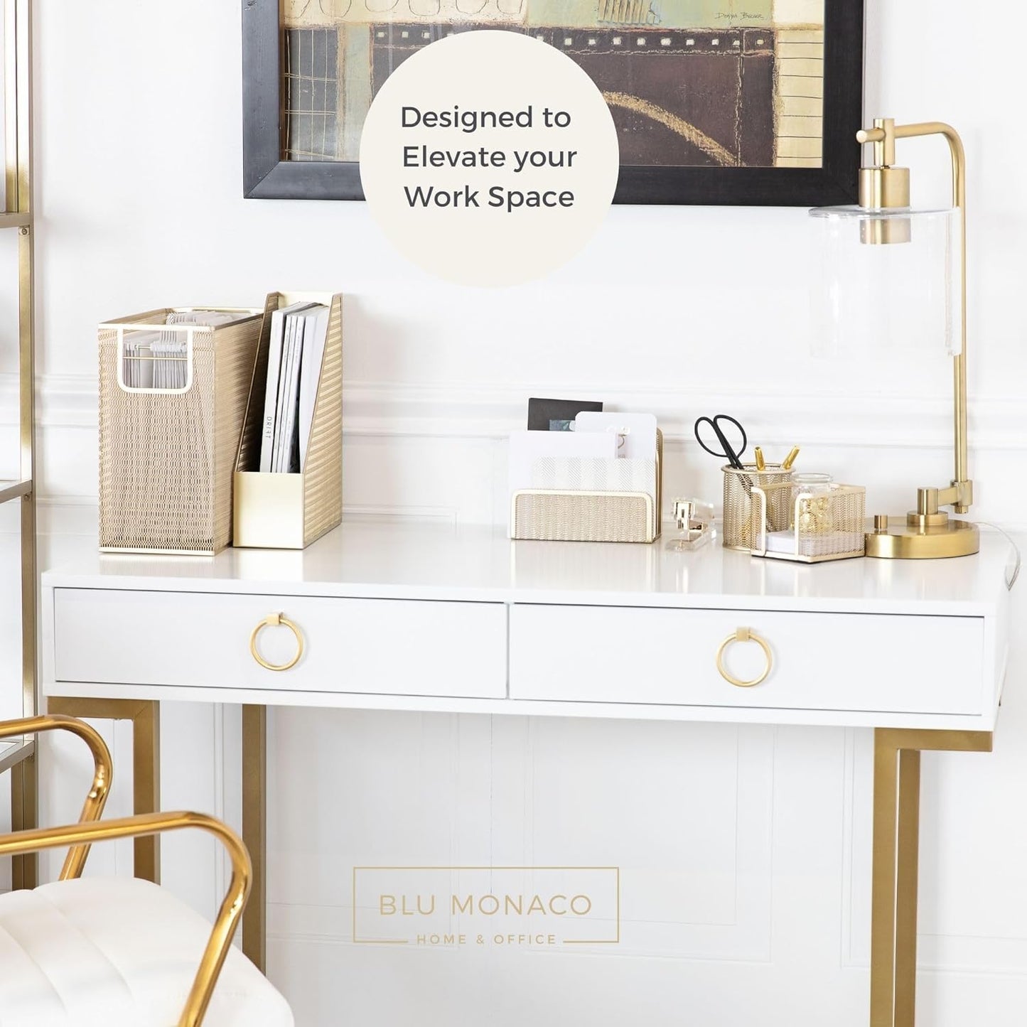 BLU MONACO | Gold Desk File Folder Organizer Set | Desktop Hanging File Organizer with Letter Size Holder | Hanging