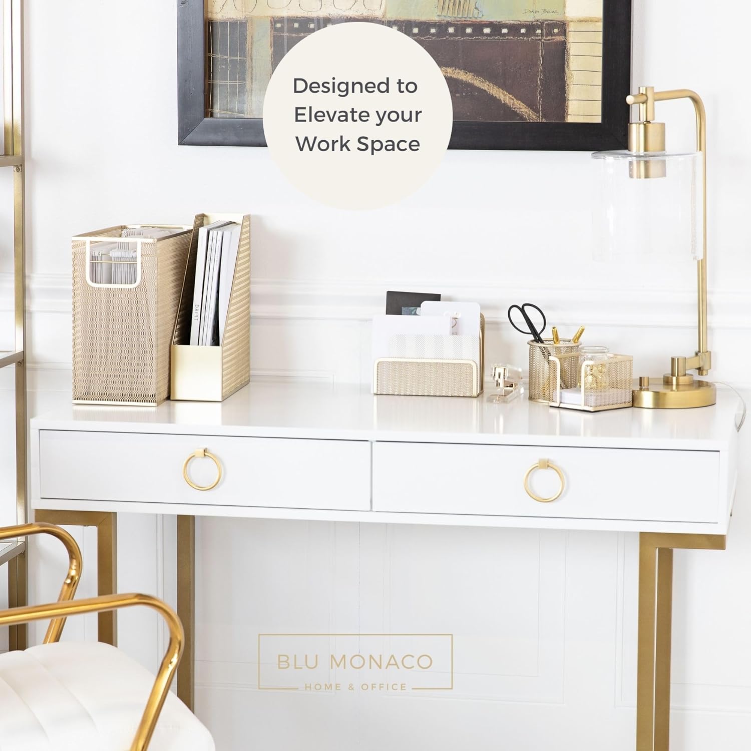 BLU MONACO | Gold Desk File Folder Organizer Set | Desktop Hanging File Organizer with Letter Size Holder | Hanging