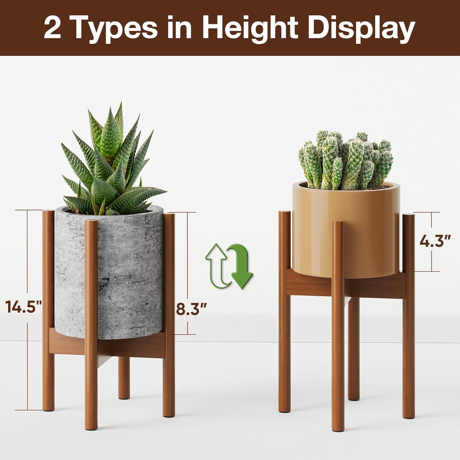 MUDEELA Plant Stand for Indoor, Bamboo Material, Dark Brown, 14.5 Inch Tall | Adjustable Width Fits 8-12 Inch Pot