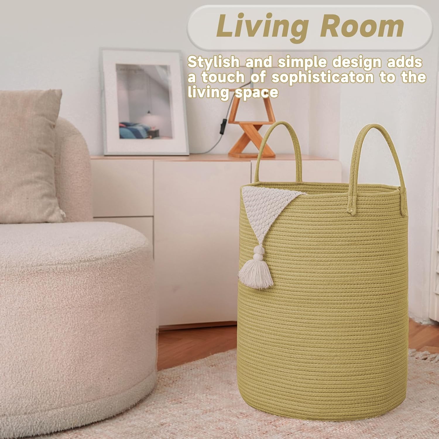 Large Woven Laundry Basket Hamper / Jute / 60L