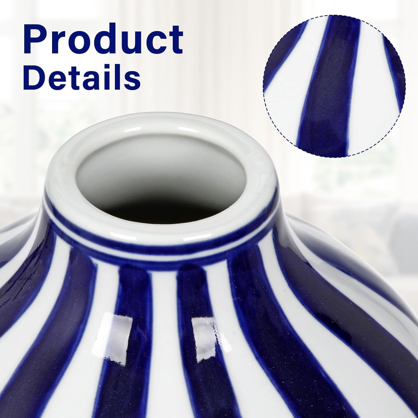 White Vase Porcelain Vases Small Chinoiserie Vase Ceramic Chinese Floral Vases / Stripe / Blue