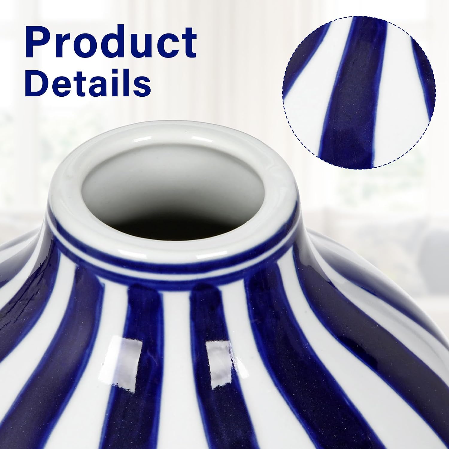 White Vase Porcelain Vases Small Chinoiserie Vase Ceramic Chinese Floral Vases / Stripe / Blue