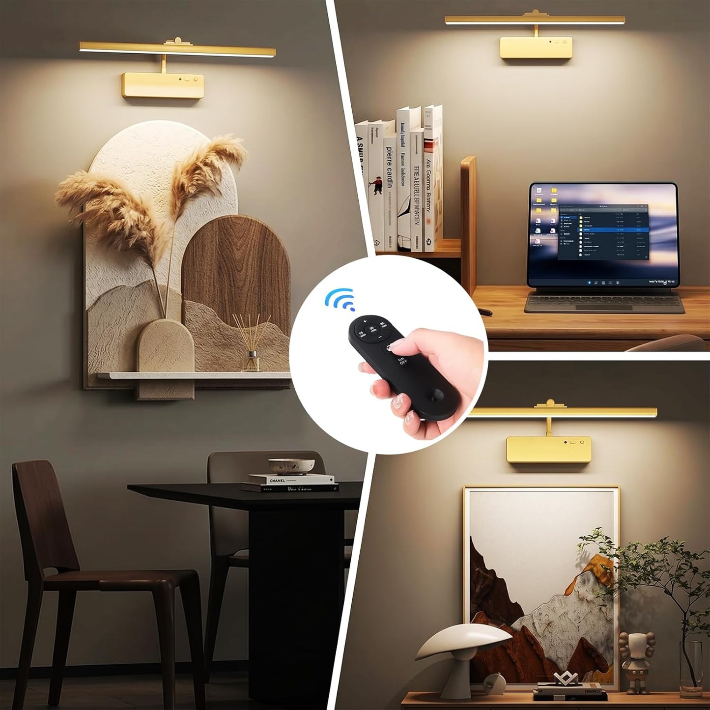 Picture Light, 15.35inch Wireless Picture Lights for Wall Rechargeable, 5400mAh Battery Wall Light with Remote, 3 Color